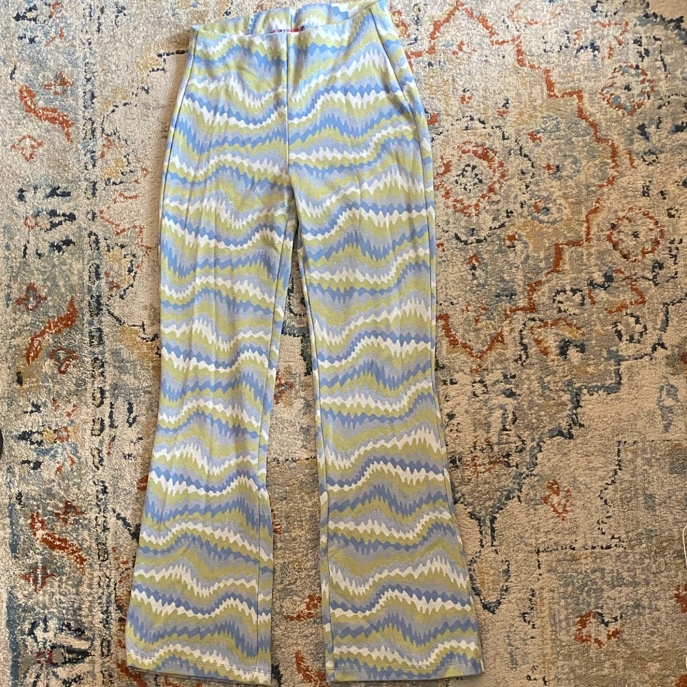 Urban Outfitters Blue and Yellow Flare Pants
